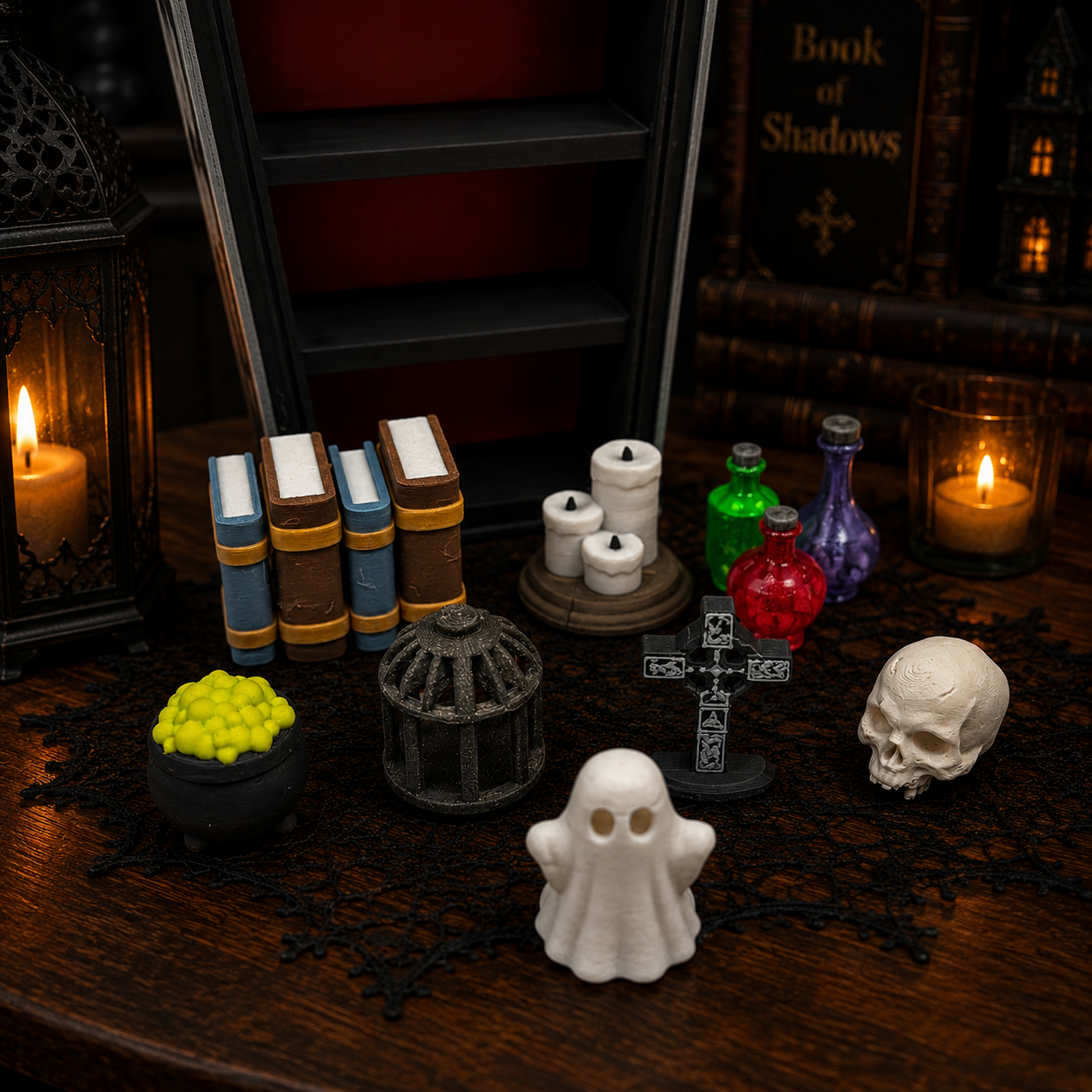 8.75" Halloween Coffin Curio Shelf – Micro Gothic Display Set