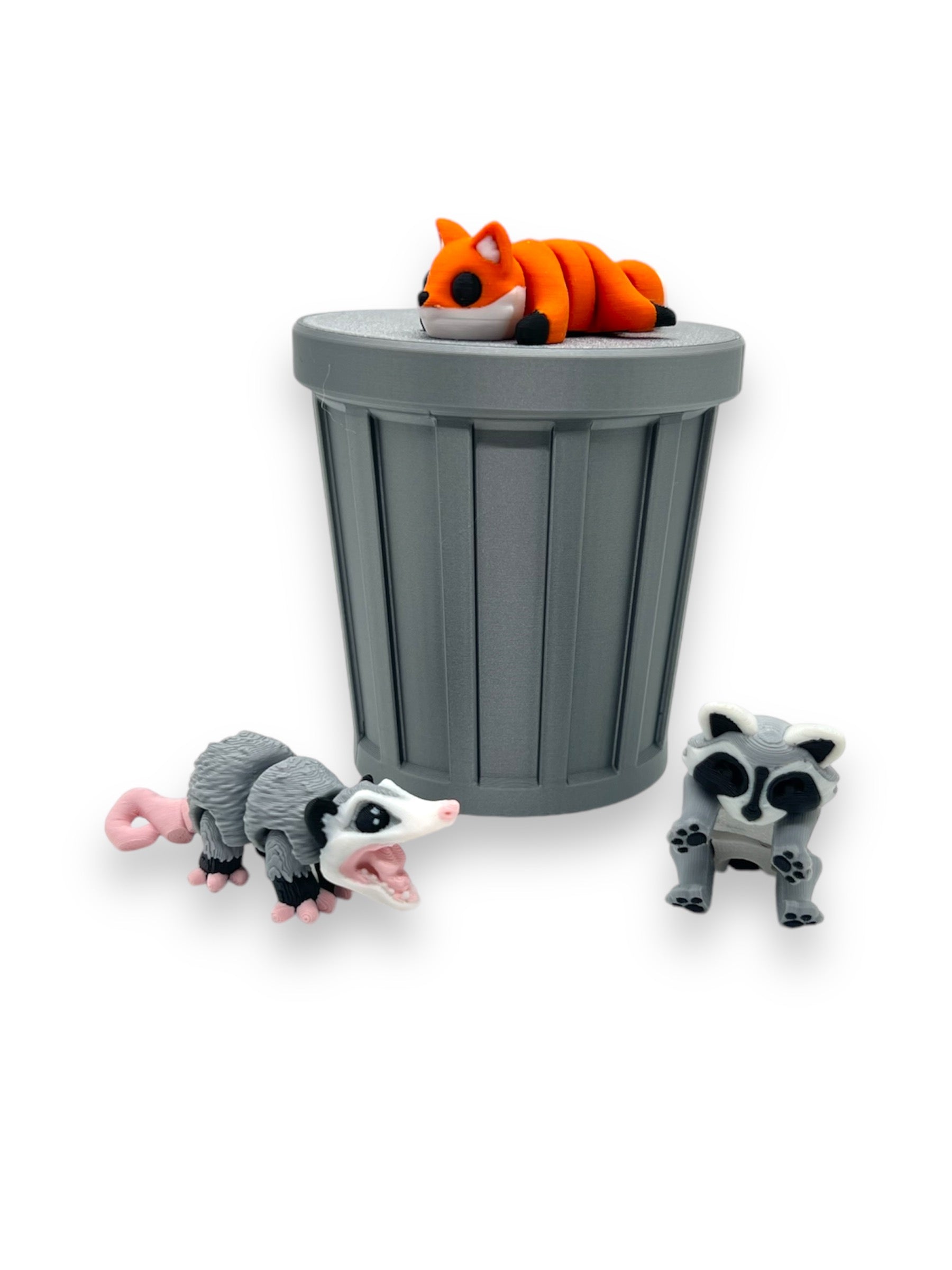 Adorable Trash Can - With Fox, Possum, and Trash Panda Raccoon -3d Printed Decor