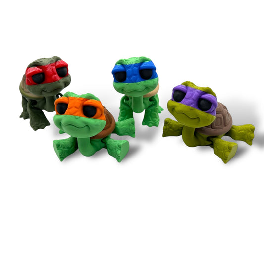 Adorable TMNT Turtle Power Standing Baby Turtle Set- 3" Tall Articulated Cartoon Style Decor