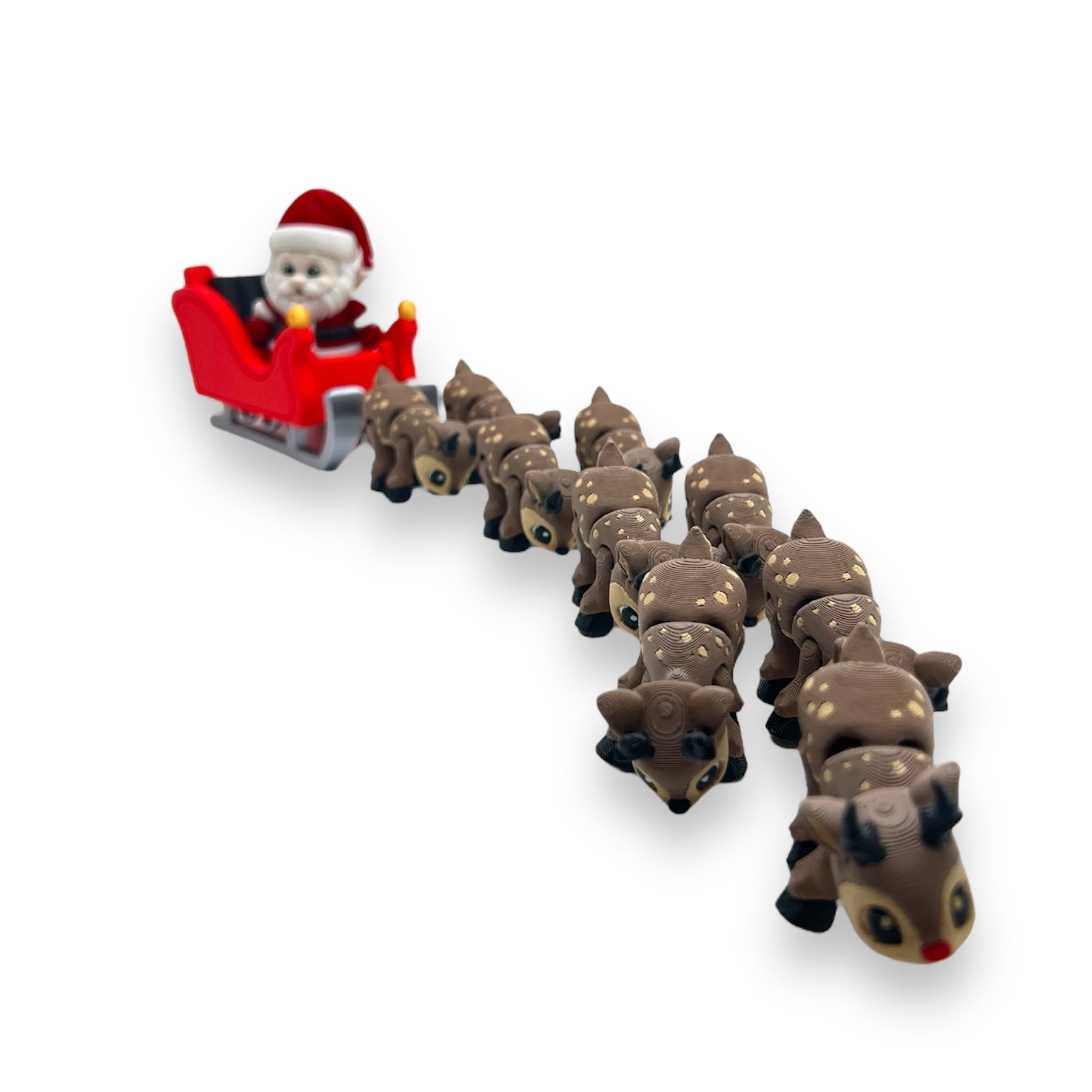 Festive Pocket Pal Size Santa with Sleigh and Reindeer 11 Piece Set - Pocket Size Articulated Style Decor