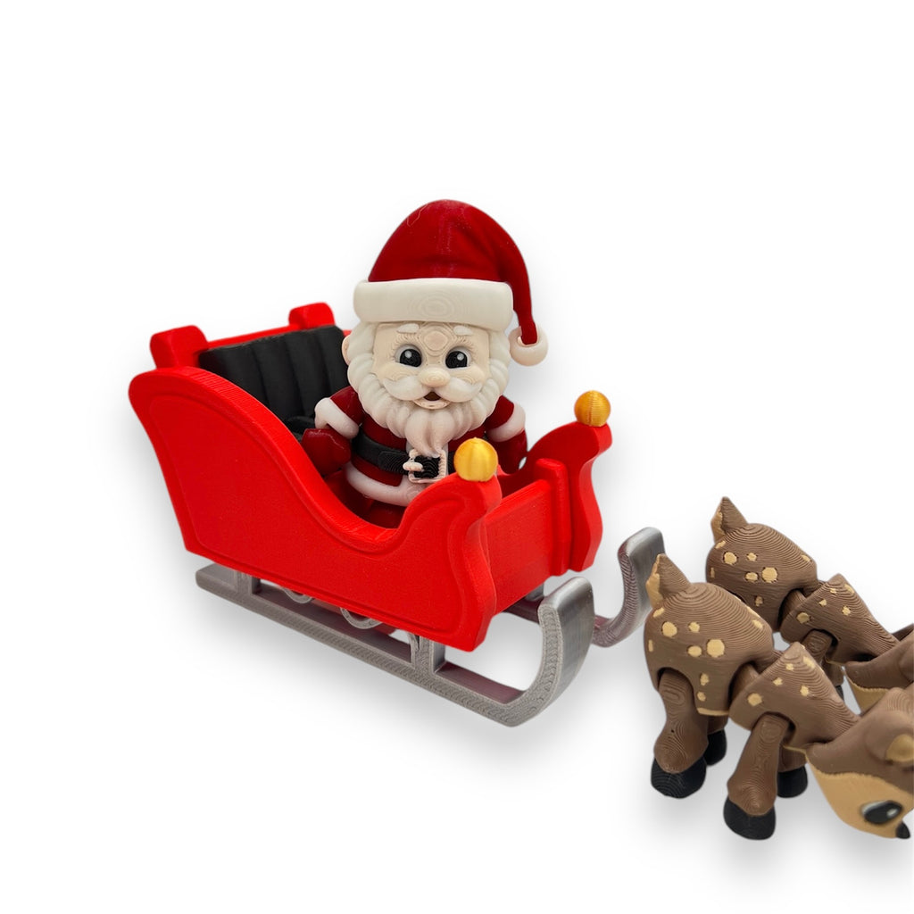 Festive Pocket Pal Size Santa with Sleigh and Reindeer 11 Piece Set - Pocket Size Articulated Style Decor
