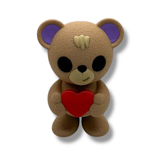 4" Fuzzy Valentines Bear Holding a Heart - Articulated High-Quality 3D Printed Animal Figurine