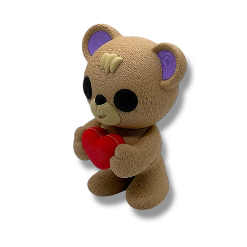 4" Fuzzy Valentines Bear Holding a Heart - Articulated High-Quality 3D Printed Animal Figurine
