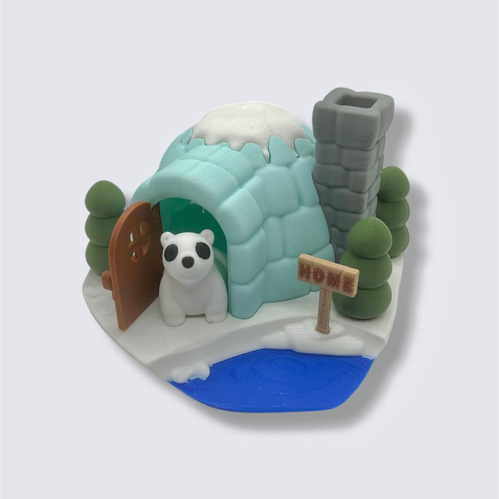Winter Igloo House with Polar Bear - 3d Printed Set with Articulated Animal Decor