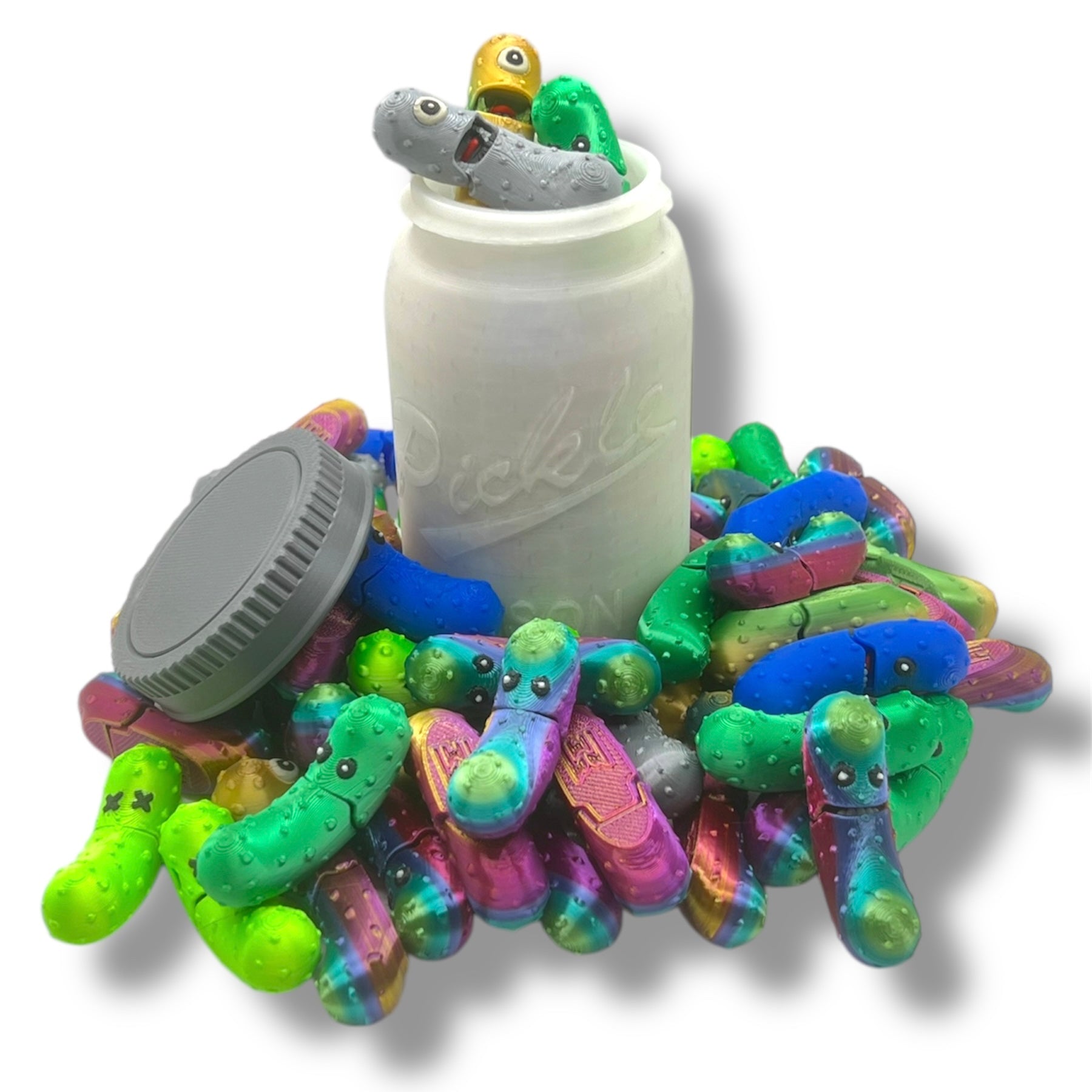 The Tickle Pickle Jar full of Pickles- Articulated 3D Printed Pickley Decor