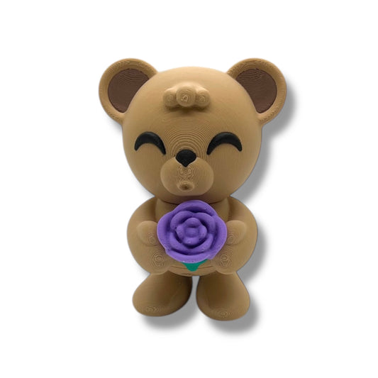 4" Valentines Bear Holding Flowers - Articulated High-Quality 3D Printed Animal Figurine