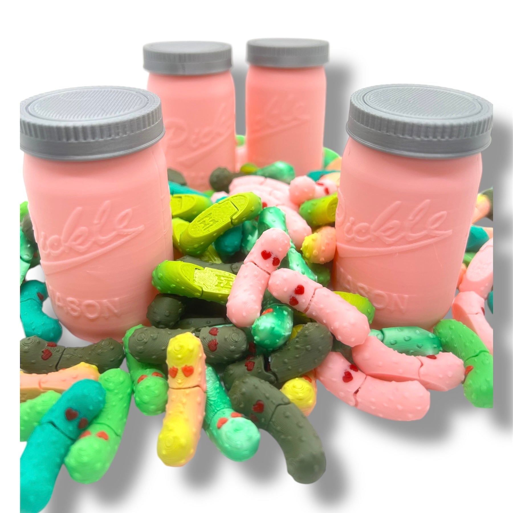 The Tickle Pickle Jar full of Pickles- Articulated 3D Printed Pickley Decor