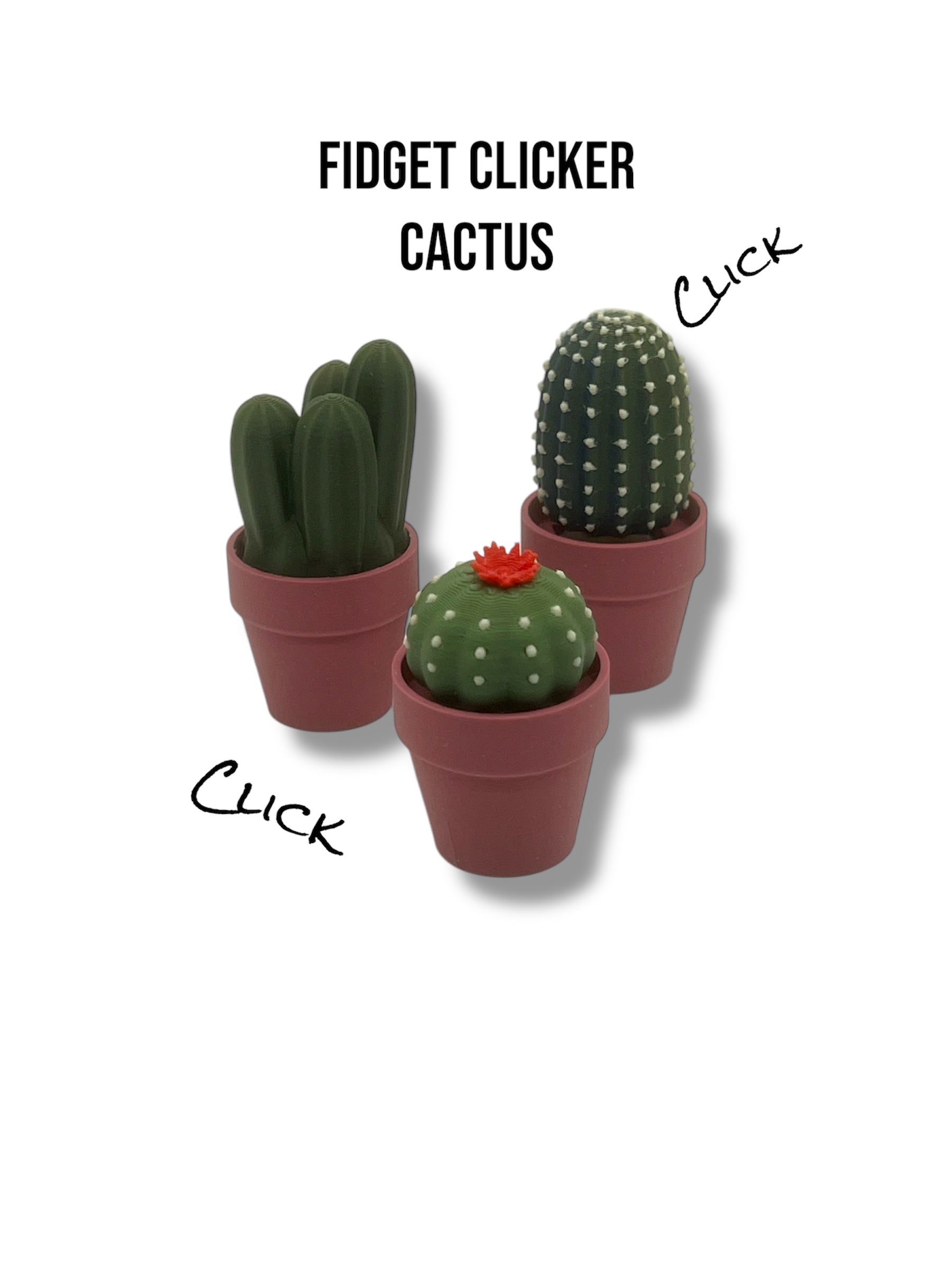 Adorable Fidget Clicker, Spinner and Magnetic Sets - 3d Printed Cactus, Plant and Mushroom Clicky Fidget Decor