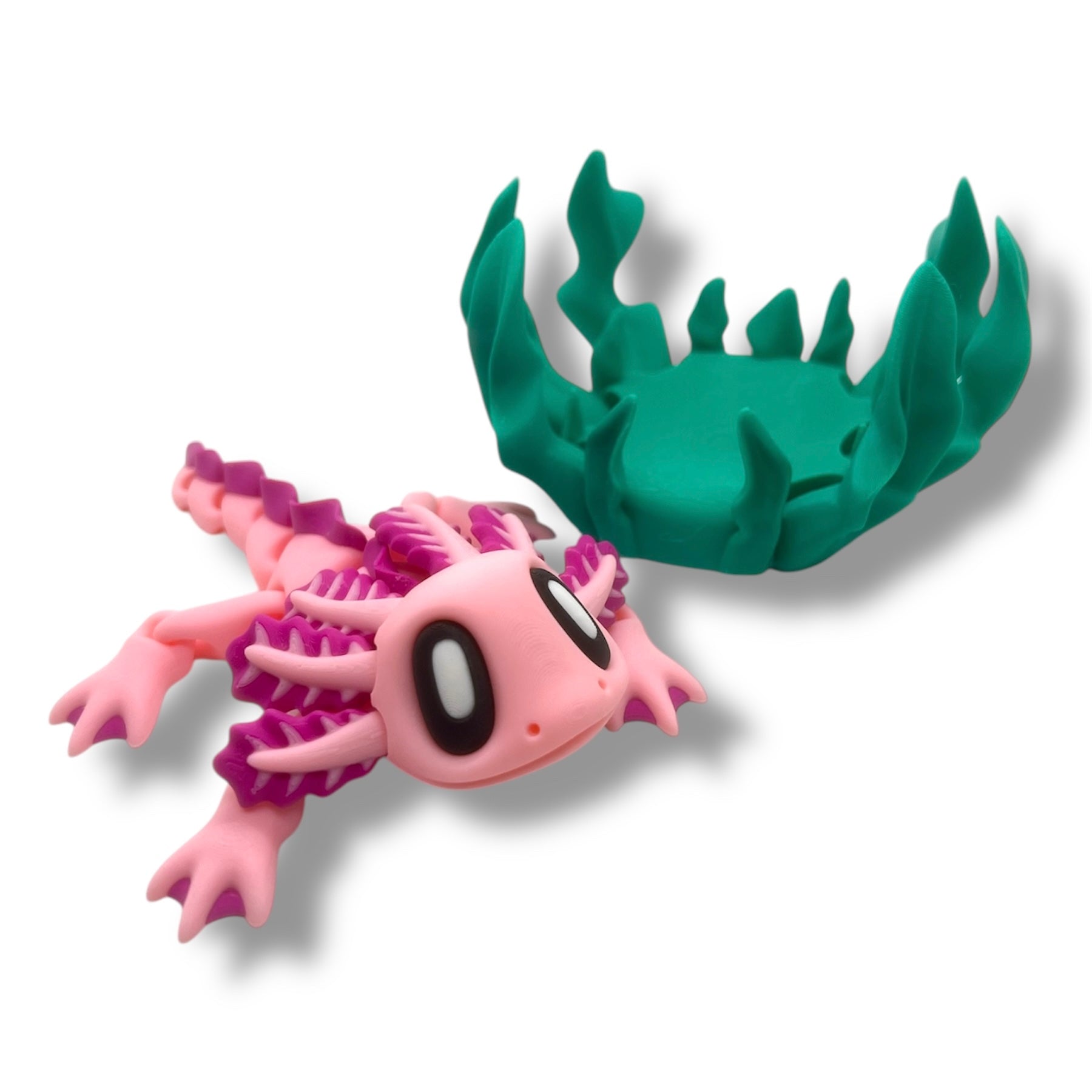 Enchanting Axolotl with Seaweed Bed - 3d Printed Articulated Decor