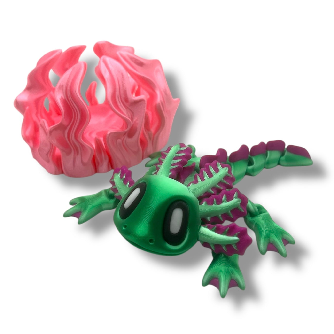 Enchanting Axolotl with Seaweed Bed - 3d Printed Articulated Decor