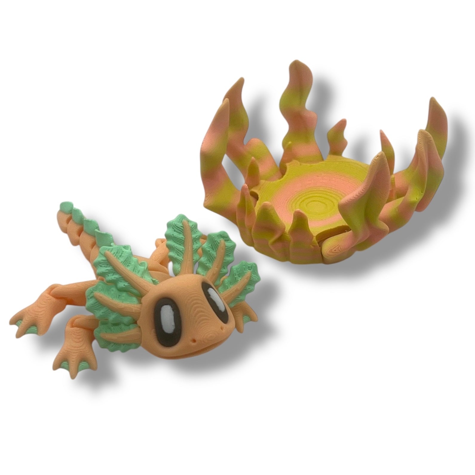 Enchanting Axolotl with Seaweed Bed - 3d Printed Articulated Decor
