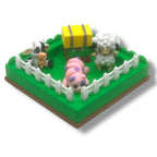 Whimsical Clicky Pasture with Hay Bale Clicker and Sheep Pixie - 3d Printed Articulated Set Desktop Decor