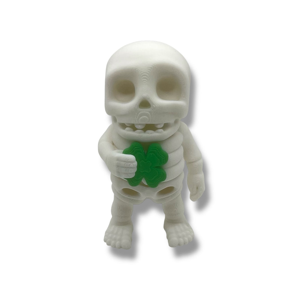 4" Skeleton Holding a 4 Leaf Clover - Articulated High-Quality 3D Printed Animal Figurine