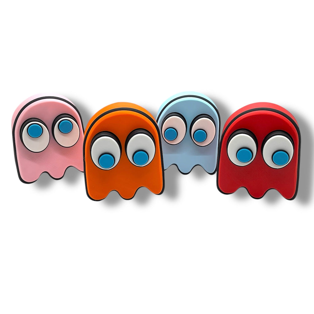 Retro Game Clicky Ghost with Magnetic Back - 3d Printed Articulated Set Desktop Decor