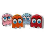 Retro Game Clicky Ghost with Magnetic Back - 3d Printed Articulated Set Desktop Decor