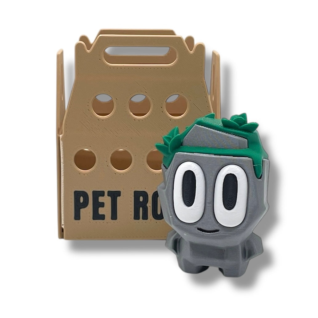 Adorable Pet Rock with Carrier - 3d Printed Figurine Decor