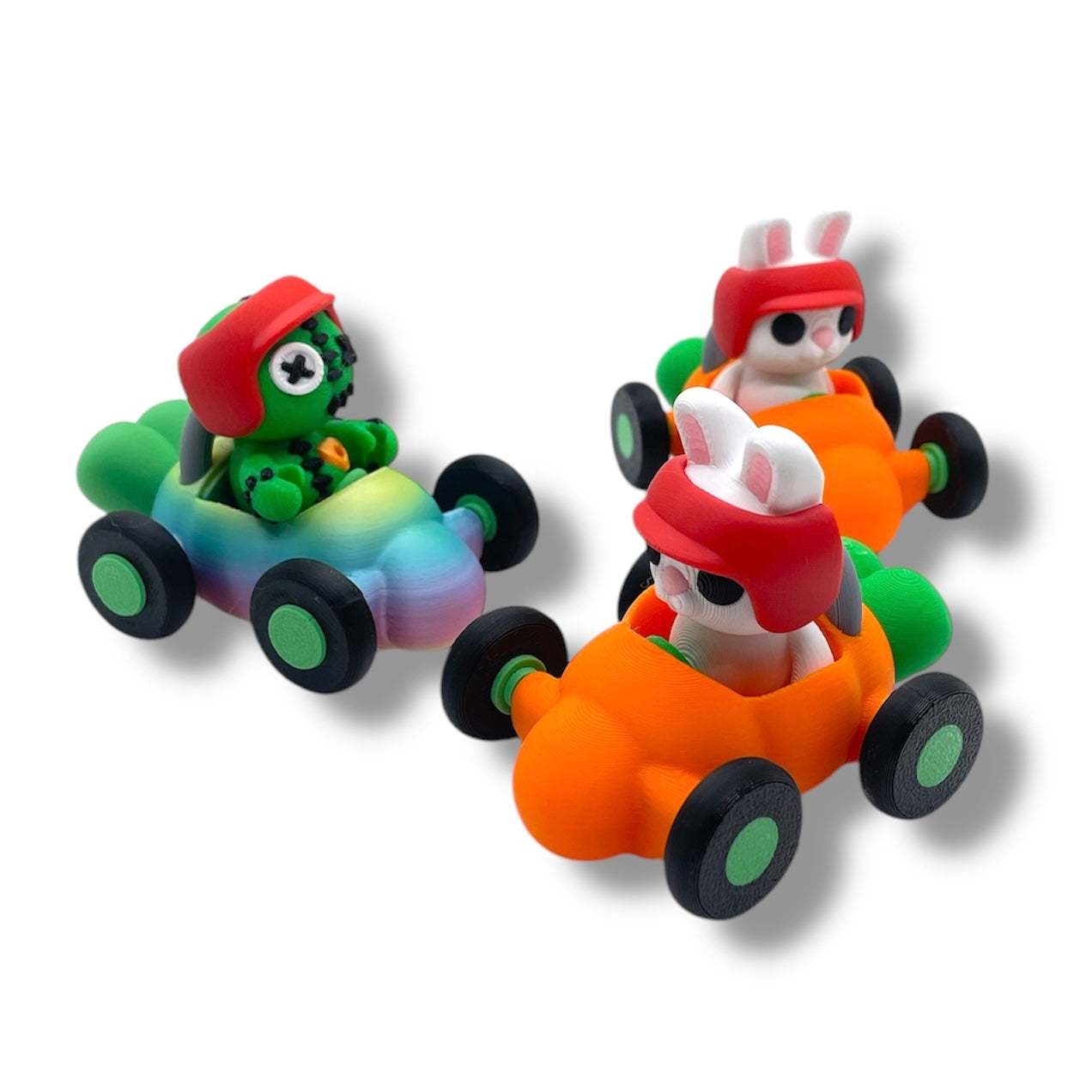 Cute Rabbit Racer - Pocket Pal Size Race Car w/ Optional Bunny Rabbit - 3d Printed Articulated Decor