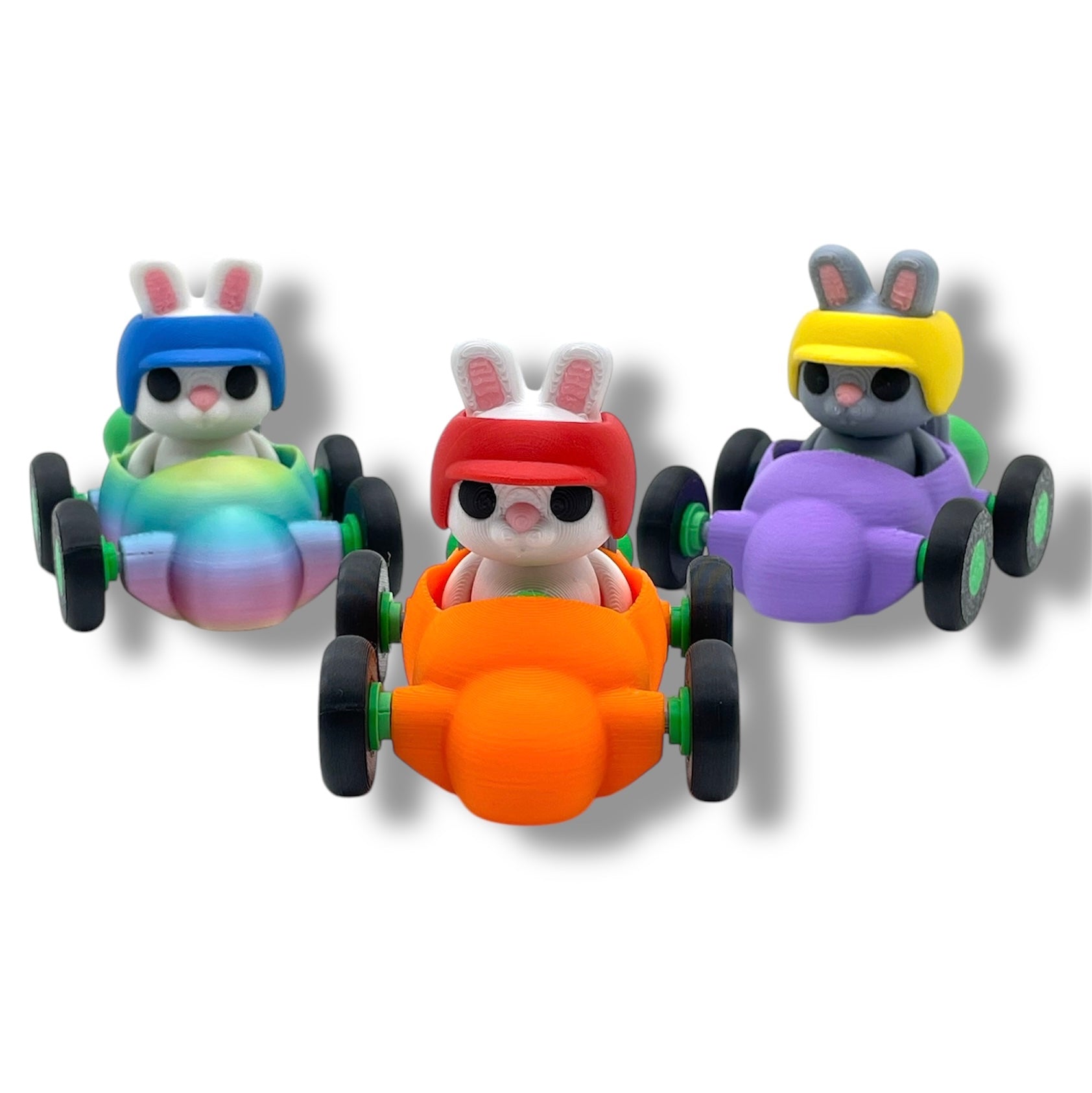 Cute Rabbit Racer - Pocket Pal Size Race Car w/ Optional Bunny Rabbit - 3d Printed Articulated Decor