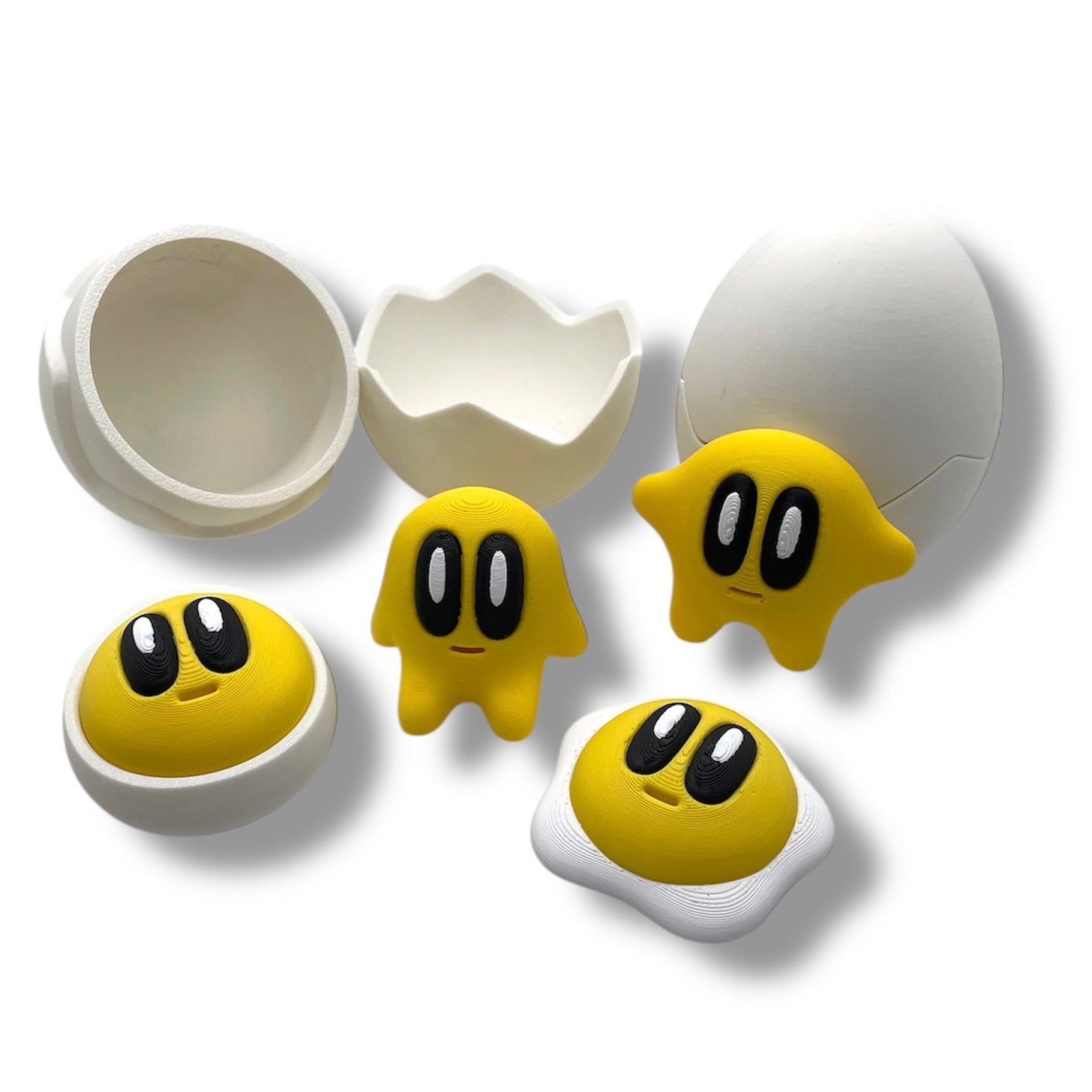 Yolkies Adorable Blob Lab Egg Yolks with Cracked Egg Container - 3d Printed Fun Decor