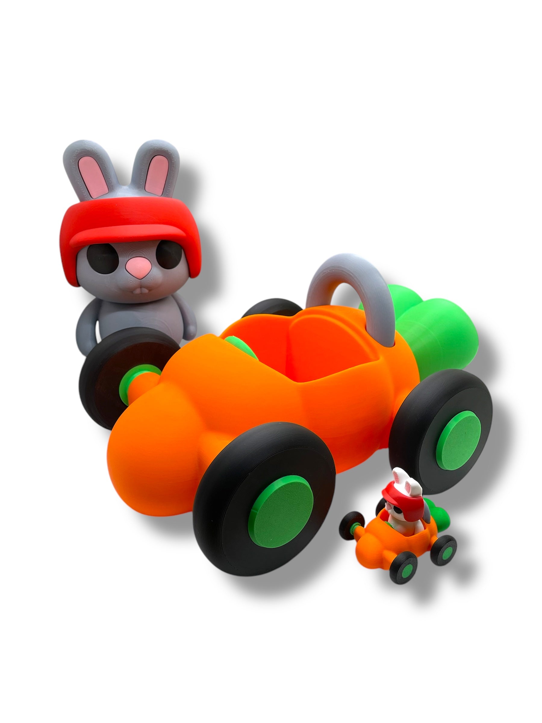 Cute Rabbit Racer - Pocket Pal Size Race Car w/ Optional Bunny Rabbit - 3d Printed Articulated Decor