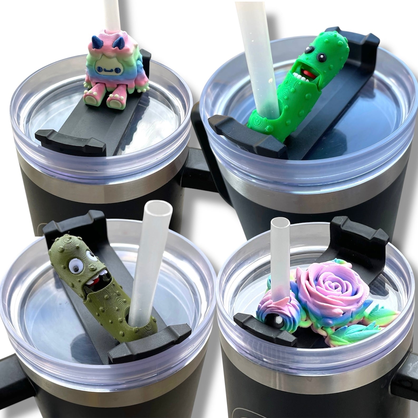 Insulated Cup Tumbler Toppers - 3d Printed Articulated Tumber Bling Straw Decor