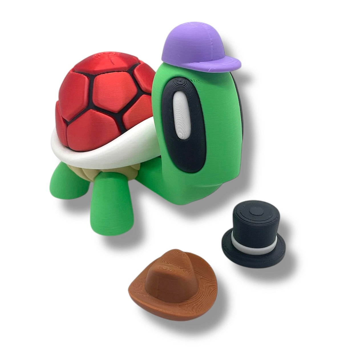 Cute 4" BIGZ Blob Turtle with Hat Set - 3d Printed Articulated Tortoise Fun Decor
