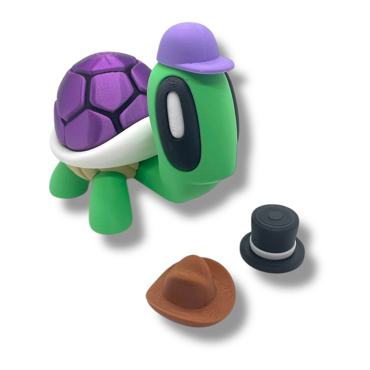 Cute 4" BIGZ Blob Turtle with Hat Set - 3d Printed Articulated Tortoise Fun Decor