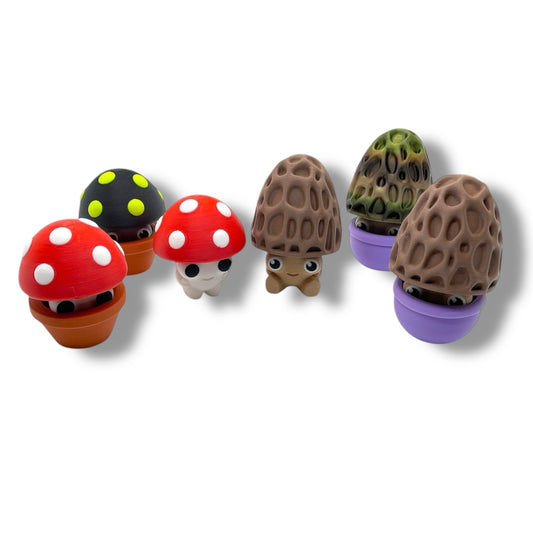 Charming Fungi's Mushrooms in Unique Pots - 3d Printed Enchanting Figurine Decor