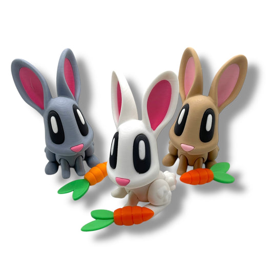 Cute 5" Blob Bunny with Carrot - 3d Printed Articulated Rabbit Fun Decor