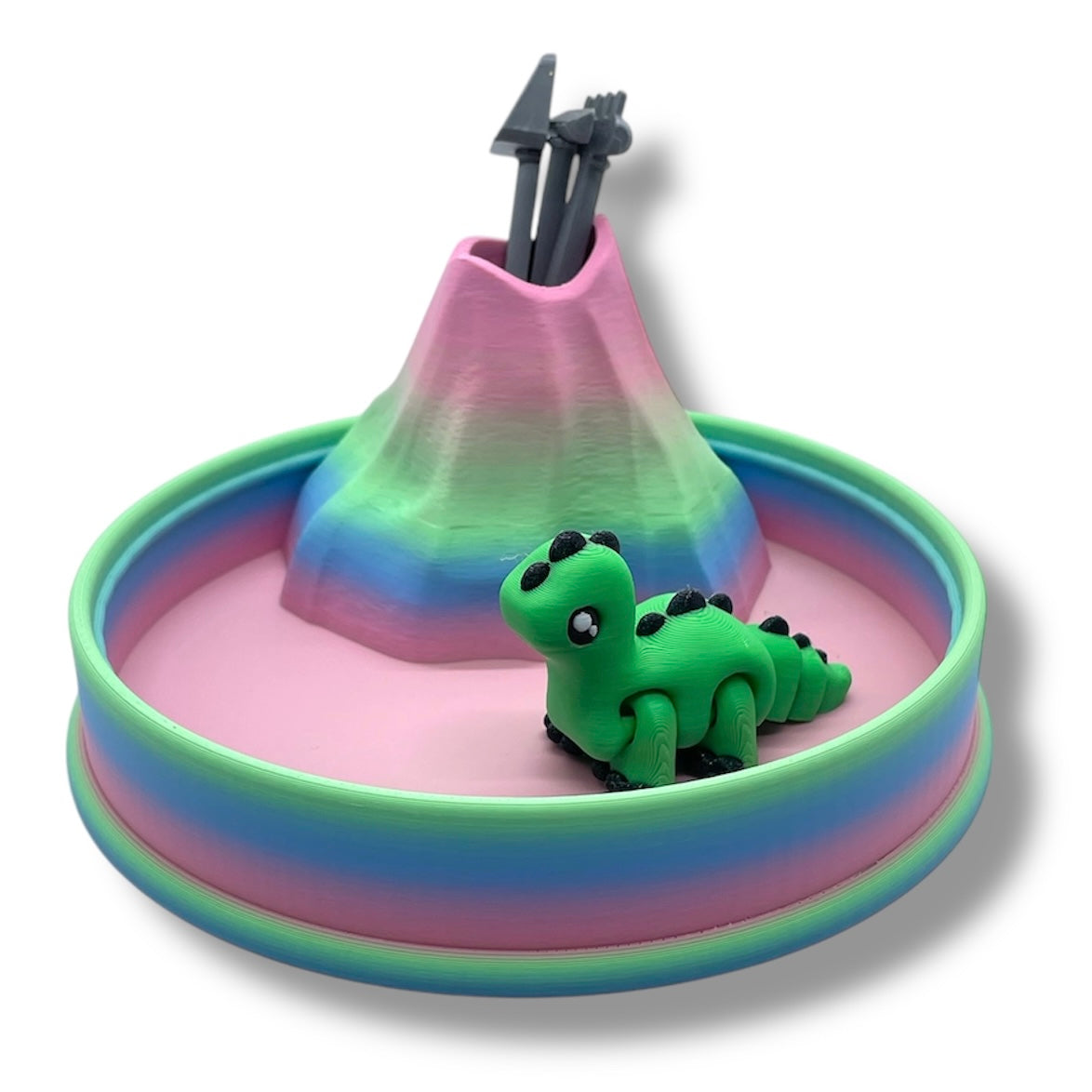 Relaxing Mountain Zen Sand Garden with Dinosaur Pocket Pal and Tools - 3d Printed Relaxation Decor