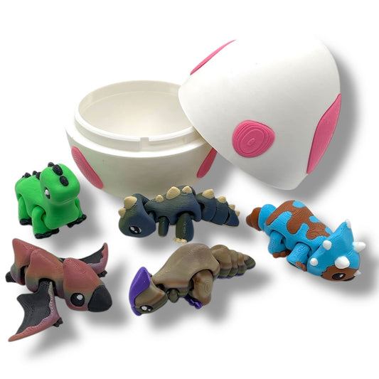 Cute Dinosaur 5 Pack - Articulated 3d Printed Decor - Available with or without Egg Container