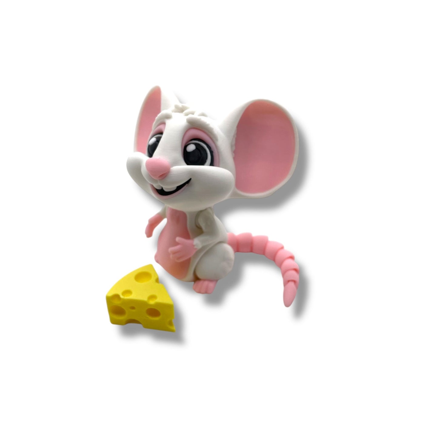 Adorable Cartoonish Mouse holding Cheese - 4" Articulated 3D Printed Animal Figurine Plastic Decorative Decor