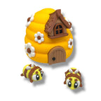 Buzzy Beehive House Container with 2 Bees -3d Printed Articulated Decor