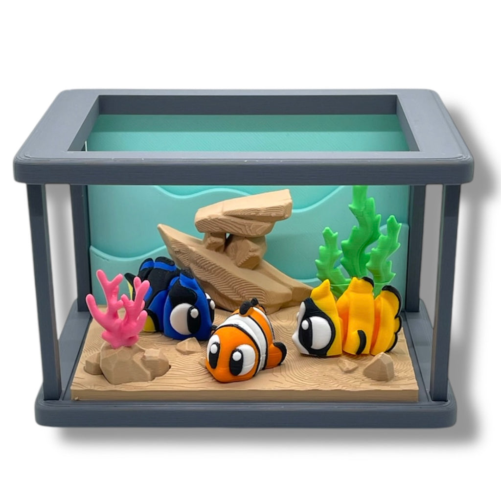 Adorable Mini Aquarium with 3 fish - 3D Printed Decor
