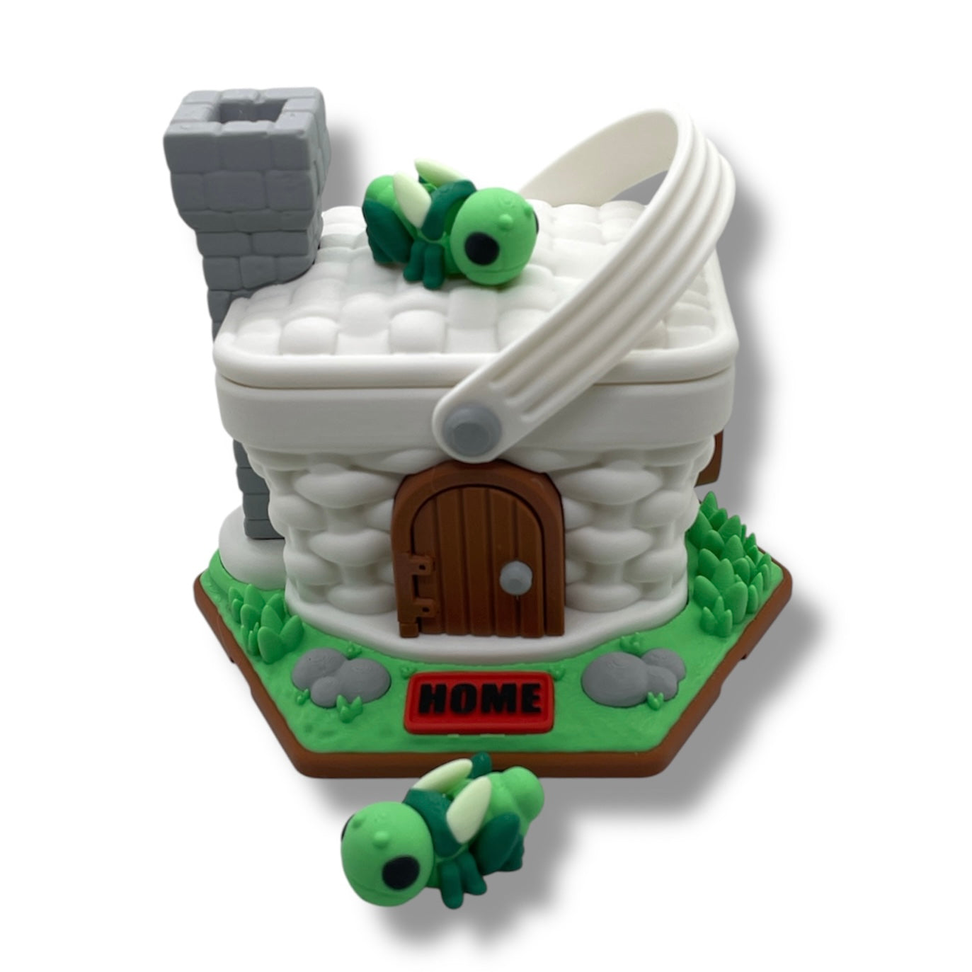 Picnic Basket House with 2 Grasshoppers – Whimsical Garden Miniature