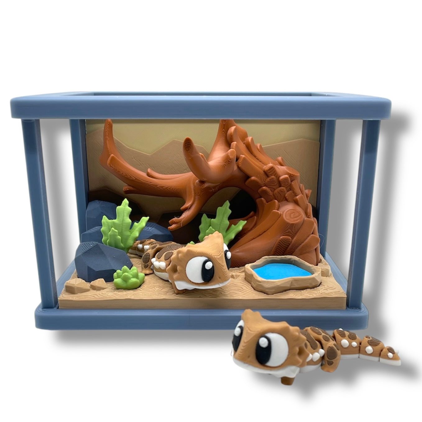 Adorable Mini Reptile Cage with Bearded Dragon - 3D Printed Decor
