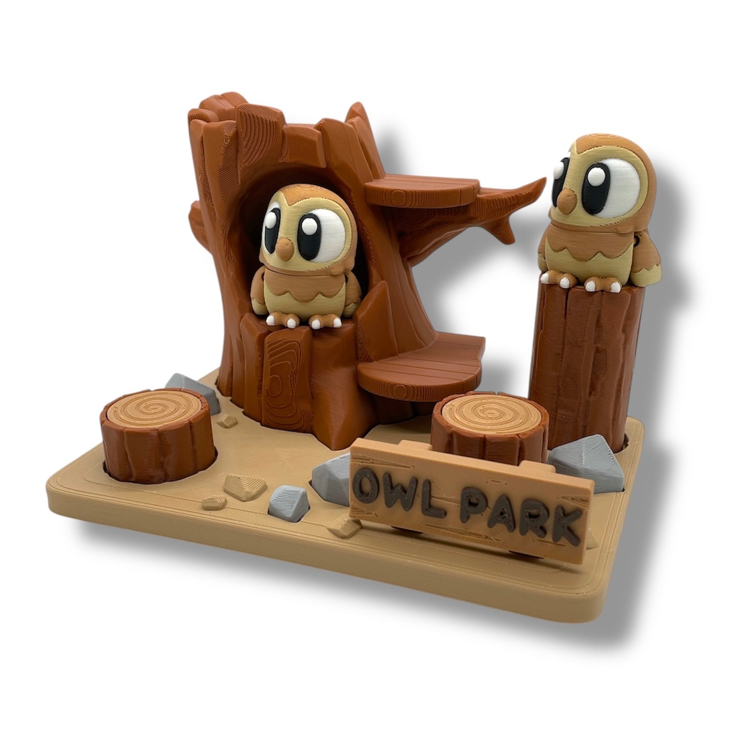 🦉 Owl Park – Woodland Scene with Two Cute Owls | Owl Figurines | Forest Animal Decor