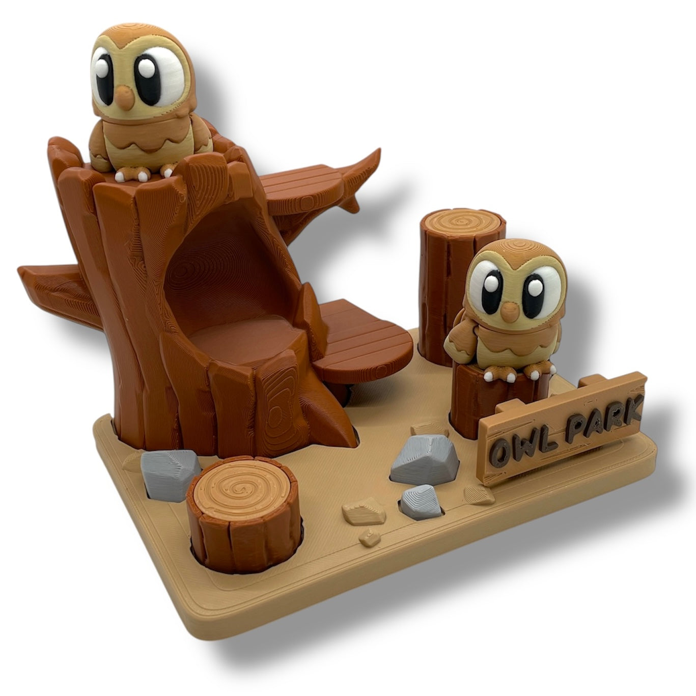 🦉 Owl Park – Woodland Scene with Two Cute Owls | Owl Figurines | Forest Animal Decor