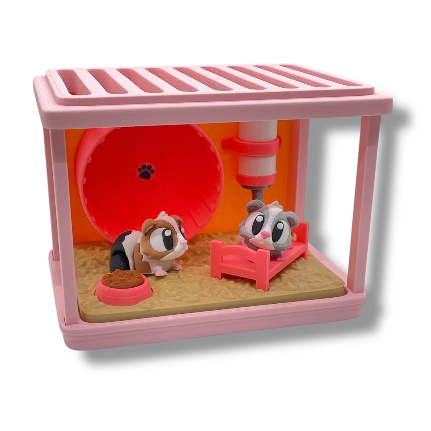 3dGob's Adorable Mini Guinea Pig Cage w/ 2 Pocket Pals - 3D Printed Decor
