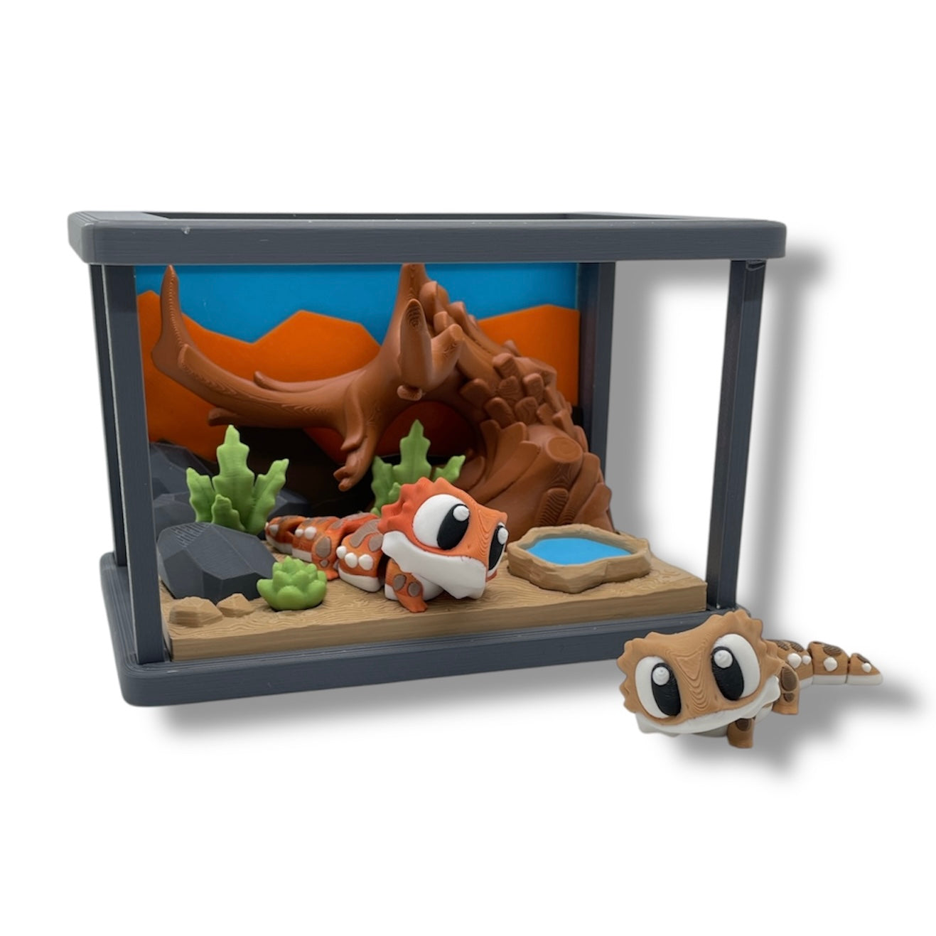 Adorable Mini Reptile Cage with Bearded Dragon - 3D Printed Decor