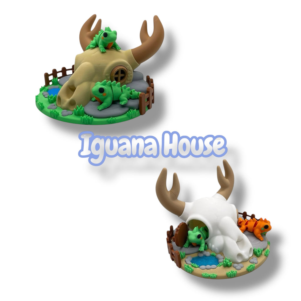 Koza's Adorable Iguana Cow Skull House with Exclusive Iguana - 3D Printed Decor