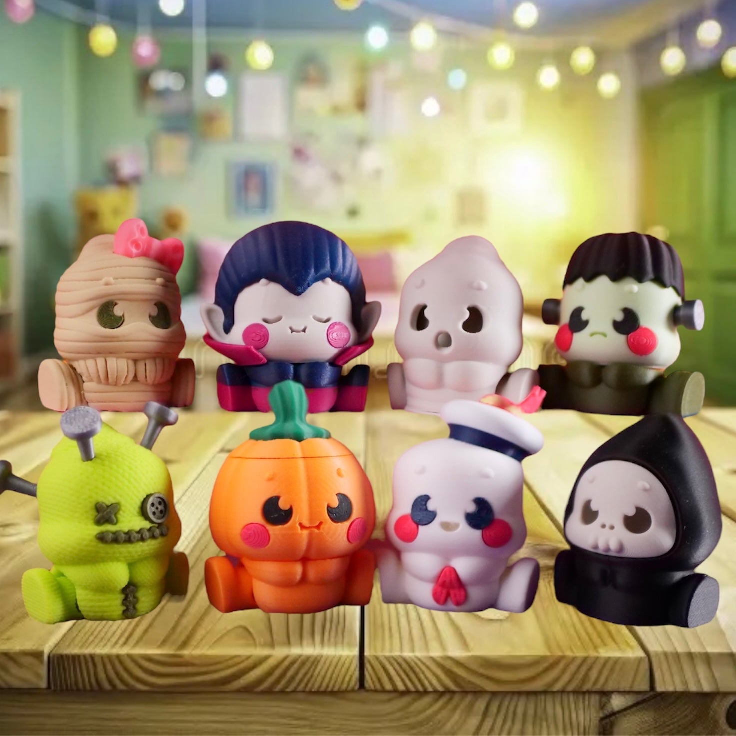 🎃 Adorable Peasy Peas & Friends – Spooky Edition | Articulated Halloween Figurines
