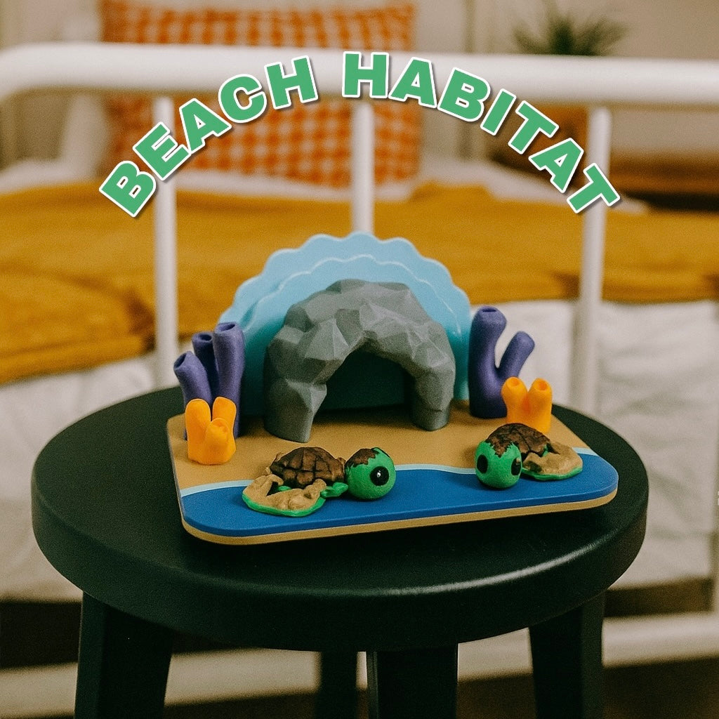 🐢 Tiny Turtle Beach Habitat – Collectible Ocean Scene Decor