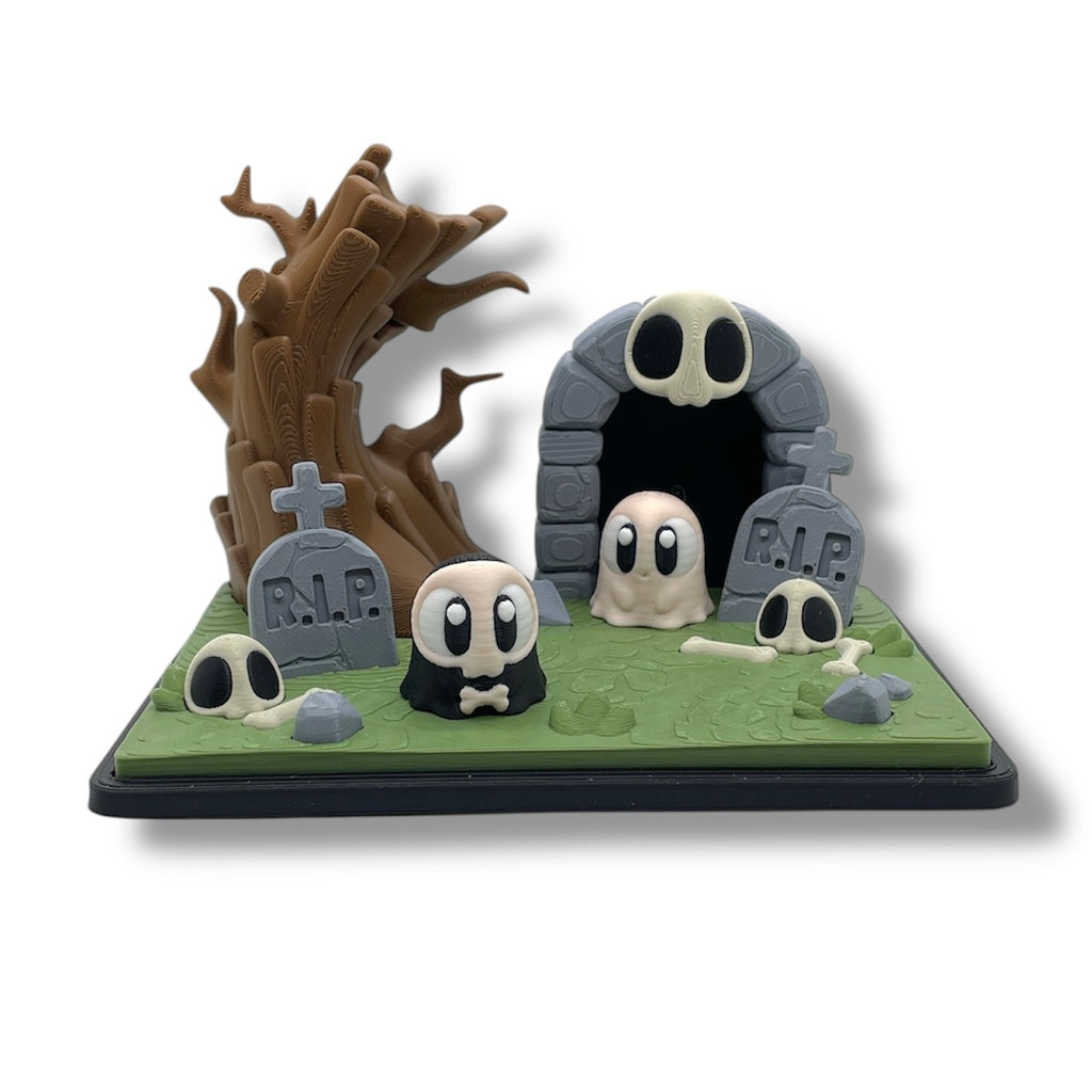 🎃 Haunted Ghost Graveyard Scene – Spooky Miniature Display - Desk Decor