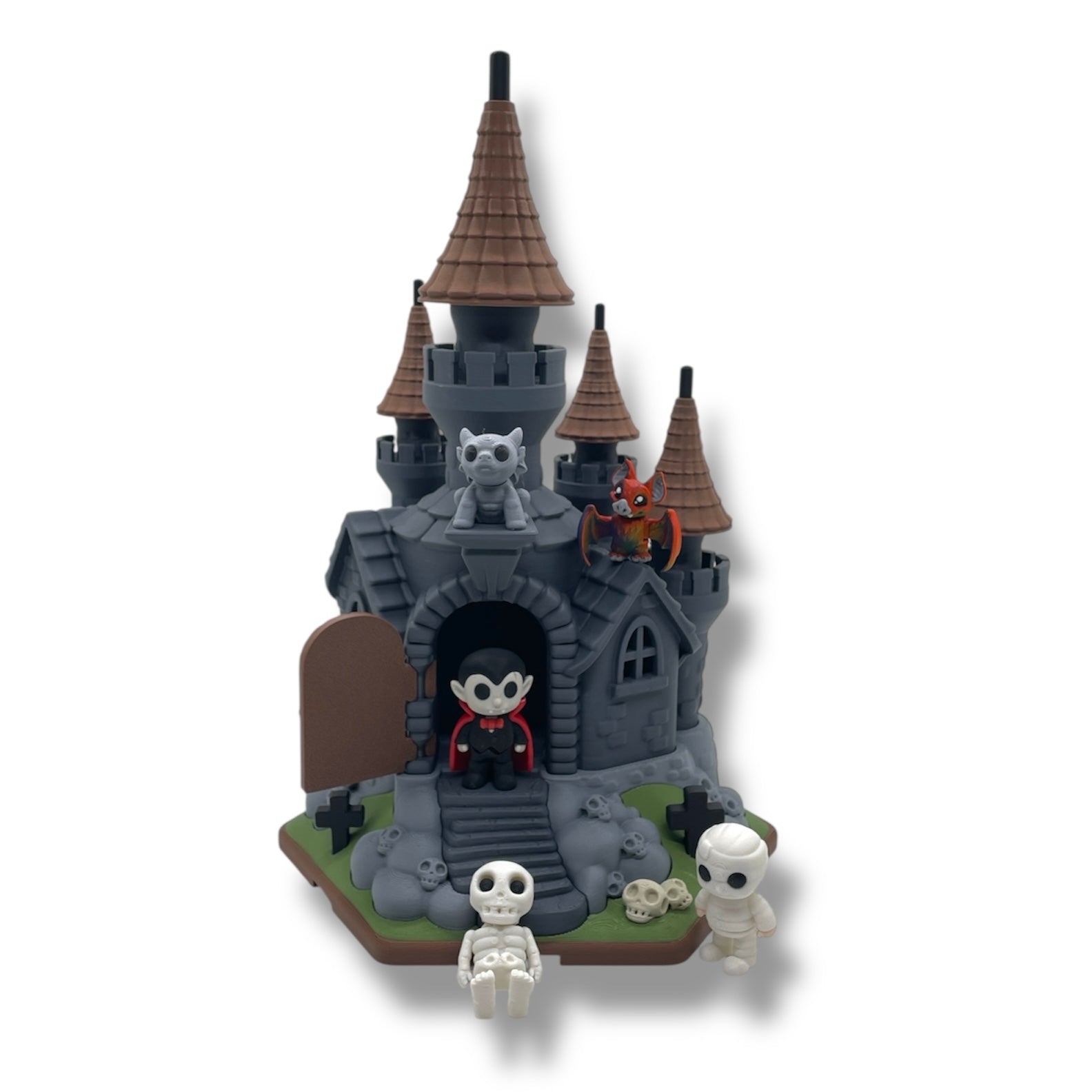 🏰 Transylvania Castle – 10” 3D Printed Haunted Set with 5 Figures - Desk Decor