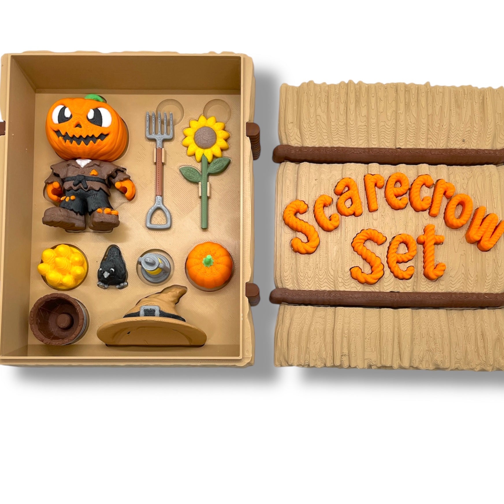 🌾 Enchanted Scarecrow Hay Bale Set – Halloween Desk & Shelf Décor