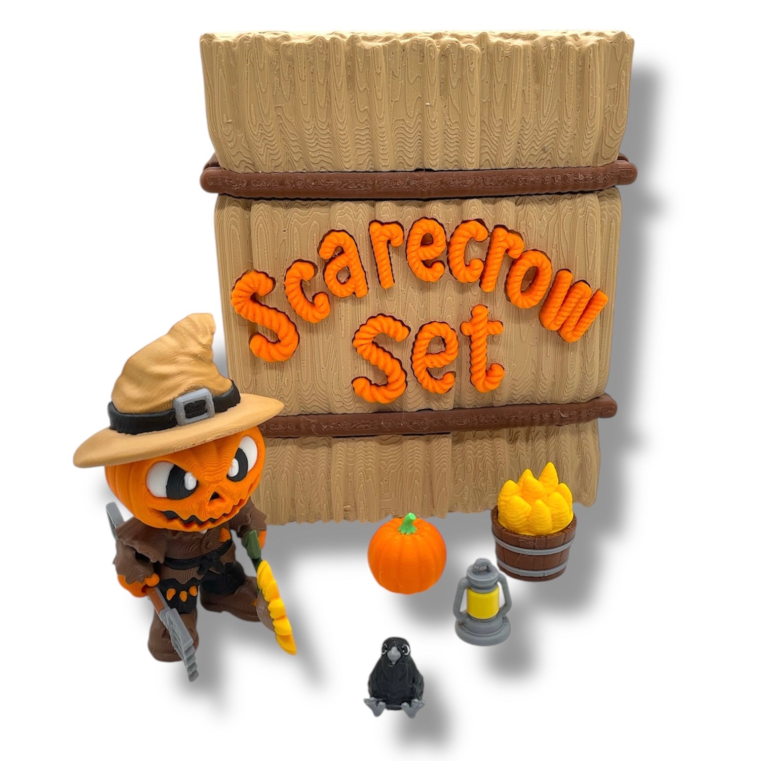 🌾 Enchanted Scarecrow Hay Bale Set – Halloween Desk & Shelf Décor