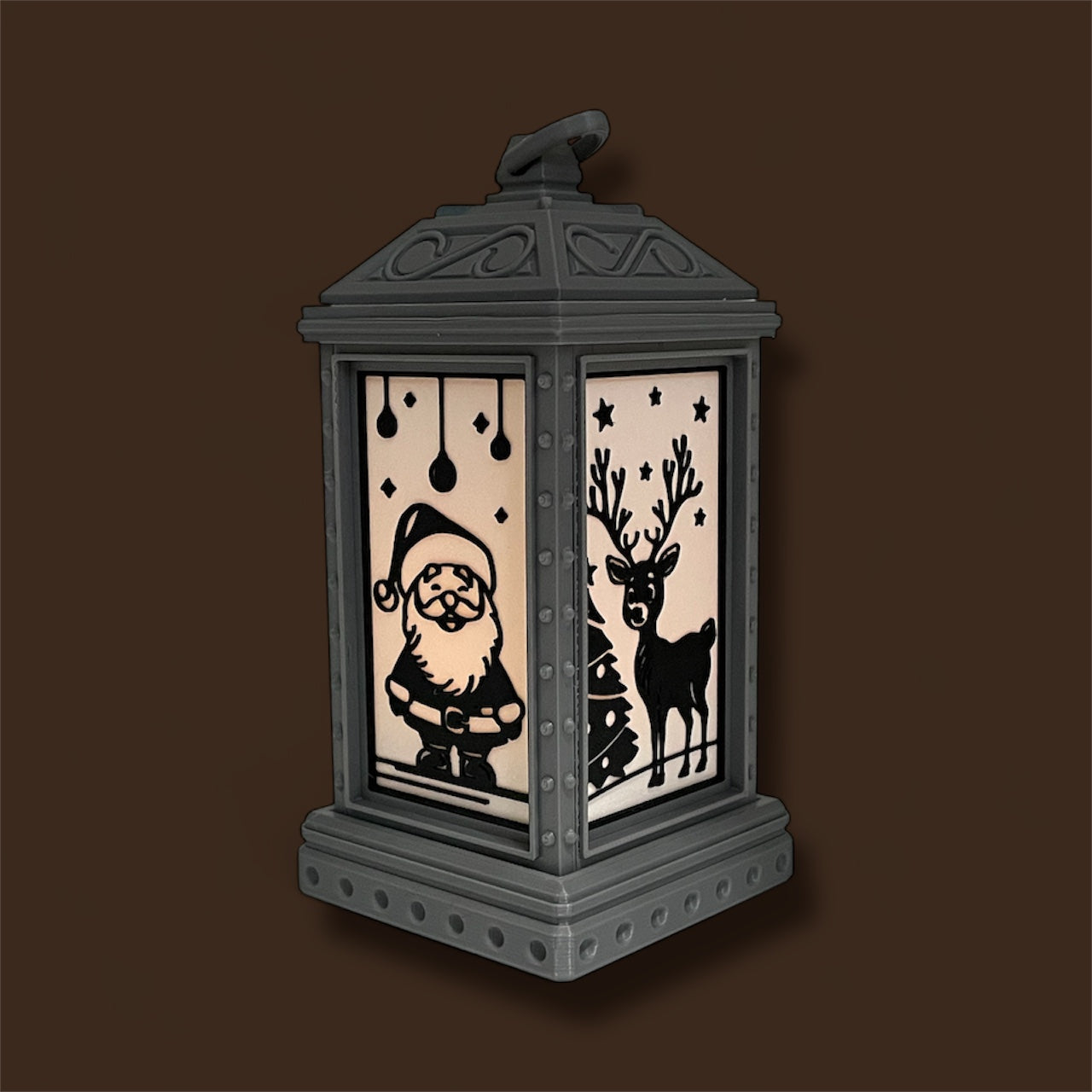 5.5" Christmas Scene Lantern – Santa, Reindeer & More Holiday Desktop Décor