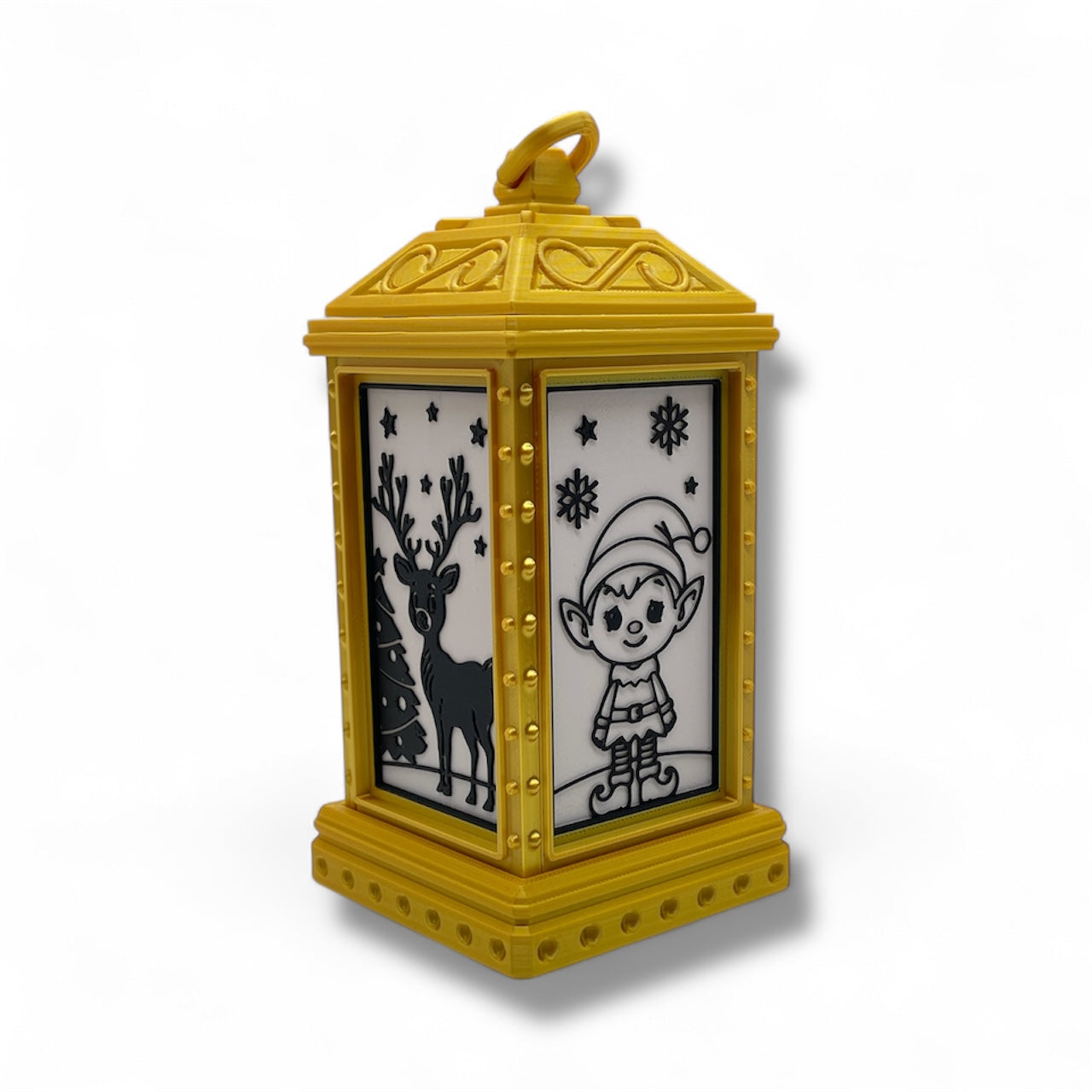 5.5" Christmas Scene Lantern – Santa, Reindeer & More Holiday Desktop Décor