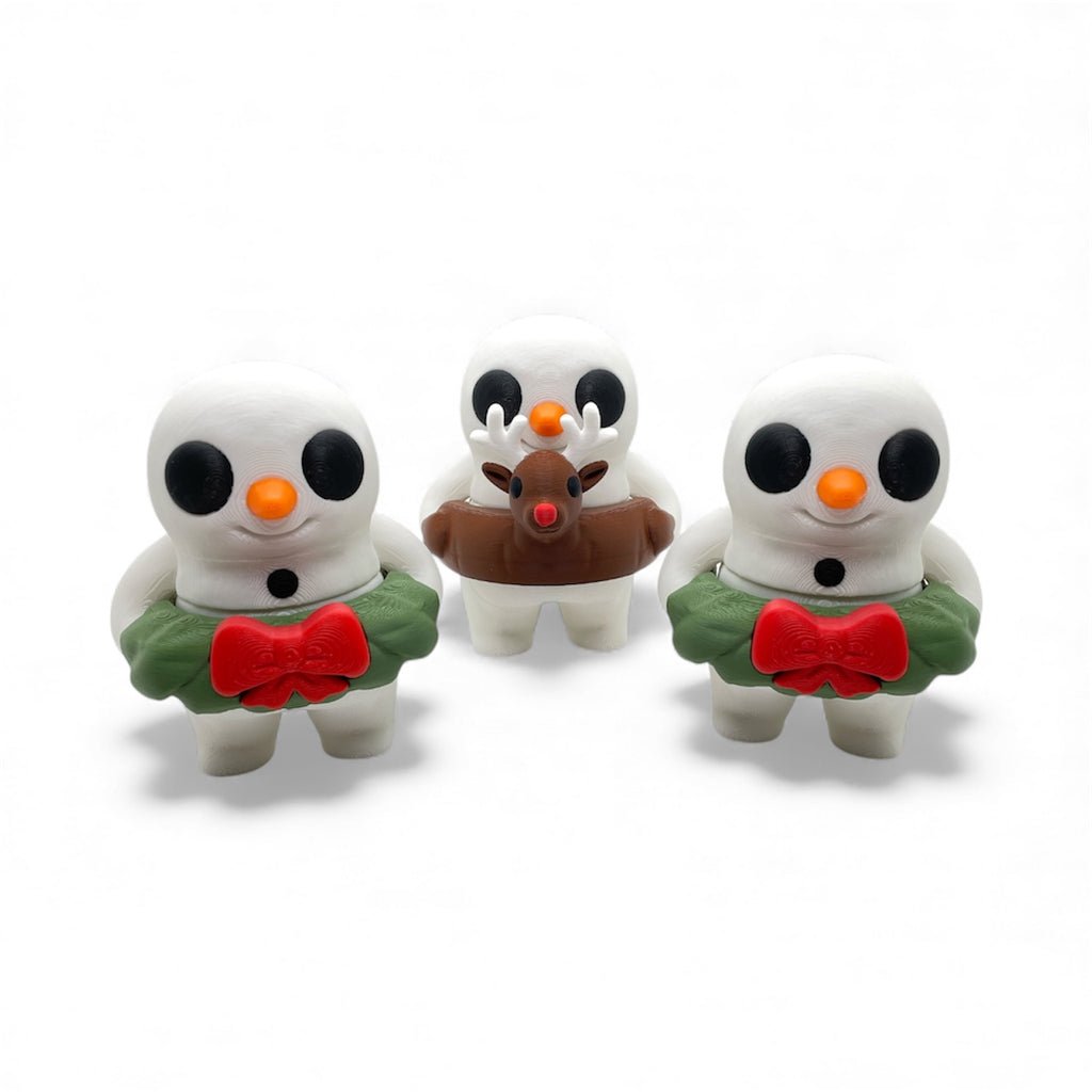 Festive 5" Floatie Figurines Snowman & Frog – Articulated Christmas Figurines w/ Floaties